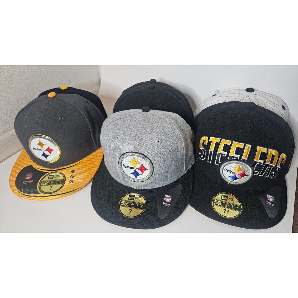 Lot 7 Pittsburgh Steelers NFL Football New Era 59Fifty Hat Reebok Cap Black Foil